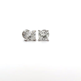1 Carat Each Princess Solitaire Diamond Earrings
