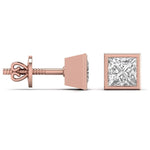 1.5 Carat Each Princess Shape Diamond Bezel Studs