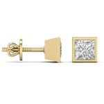 1.5 Carat Each Princess Shape Diamond Bezel Studs