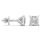 2 Carat Each Princess Shape Solitaire Earrings