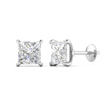 2.51 Carat Each Princess Cut Diamonds Studs