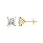 2.51 Carat Each Princess Cut Diamonds Studs