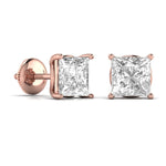 3 Carat Each Princess Shape Solitaire Studs