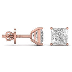 3 Carat Each Princess Shape Solitaire Earrings