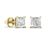 3 Carat Each Princess Shape Solitaire Earrings