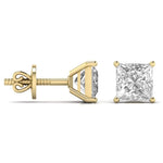 3 Carat Each Princess Shape Solitaire Earrings