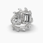Toi Et Moi (Pear & Emerald) Solitaire Vine Diamond Ring