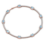 Aquablue Gem Stones & Diamond Tennis Necklace