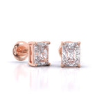 1 Carat Each Radiant Solitaire Earrings