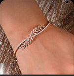 Sterling Leaf Design Diamond Bangle