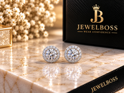 Round Cut Halo Diamond Stud Earrings – Unisex
