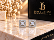Jewelboss Princess-Cut Halo Square Stud Earrings – Unisex