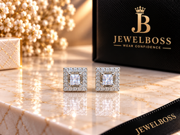 Jewelboss Princess-Cut Halo Square Stud Earrings – Unisex