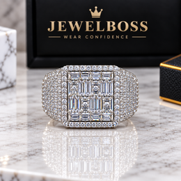 JEWELBOSS Men’s Baguette Iced-Out Statement Ring –MEN'S COLLECTION