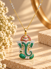 Gold-Plated Lord Ganesha Diamond Pendant Cum Brooch | JewelBoss