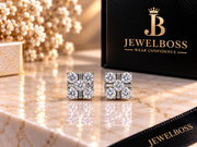 Jewelboss Square-Cut Diamond Cluster Stud Earrings – Unisex