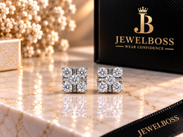 Jewelboss Square-Cut Diamond Cluster Stud Earrings – Unisex