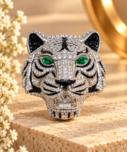 Emerald-Eyed Tiger Diamond Brooch | Luxury Statement Jewellery