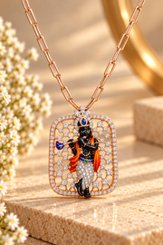 Lord Krishna Diamond Pendant Cum Brooch | Rose Gold Finish