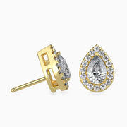 Pear & Round Diamond Halo Stud Earring