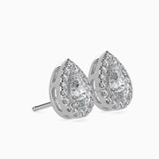 Pear & Round Diamond Halo Stud Earring