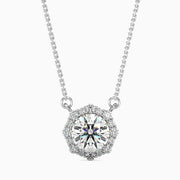 1 Carat Centre Solitaire Round Diamond Halo Pendant
