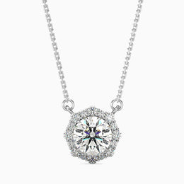 1 Carat Centre Solitaire Round Diamond Halo Pendant