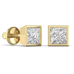1.5 Carat Each Princess Shape Diamond Bezel Studs