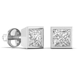 1.5 Carat Each Princess Shape Diamond Bezel Studs