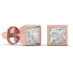 1.5 Carat Each Princess Shape Diamond Bezel Studs