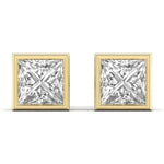 1.5 Carat Each Princess Shape Diamond Bezel Studs