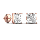 1.5 Carat  Princess Shape Solitaire Diamond  Earrings