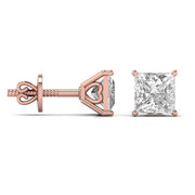 2 Carat Each Princess Shape Solitaire Earrings