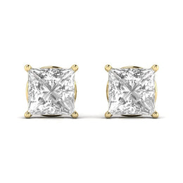 2 Carat Each Princess Shape Solitaire Earrings