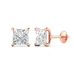 2.51 Carat Each Princess Cut Diamonds Studs