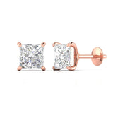 2.51 Carat Each Princess Cut Diamonds Studs