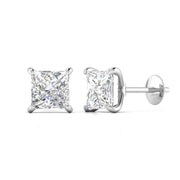 2.51 Carat Each Princess Cut Diamonds Studs