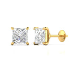 2.51 Carat Each Princess Cut Diamonds Studs