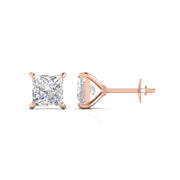 2.51 Carat Each Princess Cut Diamonds Studs