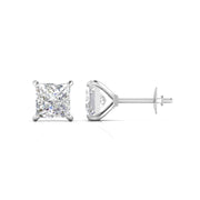 2.51 Carat Each Princess Cut Diamonds Studs