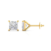 2.51 Carat Each Princess Cut Diamonds Studs