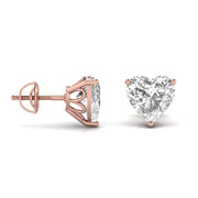3 Carat Each Heart Shape Solitaire Diamond Earrings
