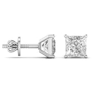3 Carat Each Princess Shape Solitaire Earrings