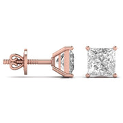 3 Carat Each Princess Shape Solitaire Earrings