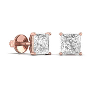 3 Carat Each Princess Shape Solitaire Earrings