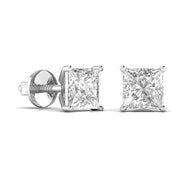 3 Carat Each Princess Shape Solitaire Earrings