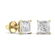 3 Carat Each Princess Shape Solitaire Earrings