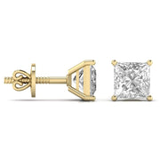 3 Carat Each Princess Shape Solitaire Earrings