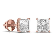 3 Carat Each Princess Solitaire Diamond Earring