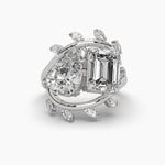 Toi Et Moi (Pear & Emerald) Solitaire Vine Diamond Ring